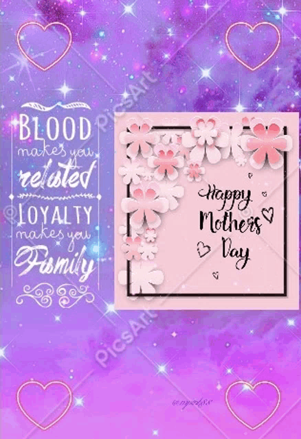 a mother 's day card with flowers and hearts on it