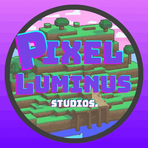 a logo for pixel luminus studios shows a minecraft world