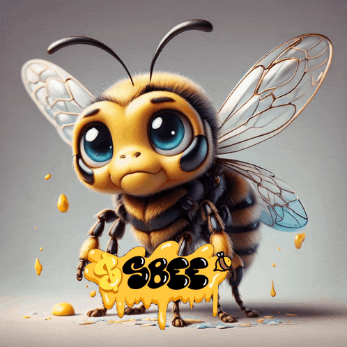 a cartoon bee holding a sign that says sbee on it