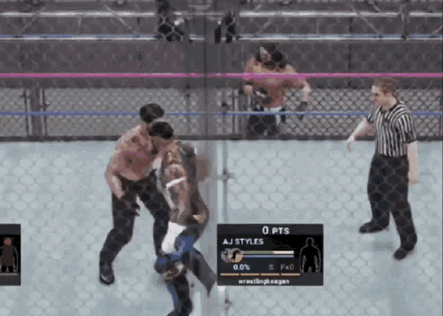 a video game shows aj styles winning 0 pts