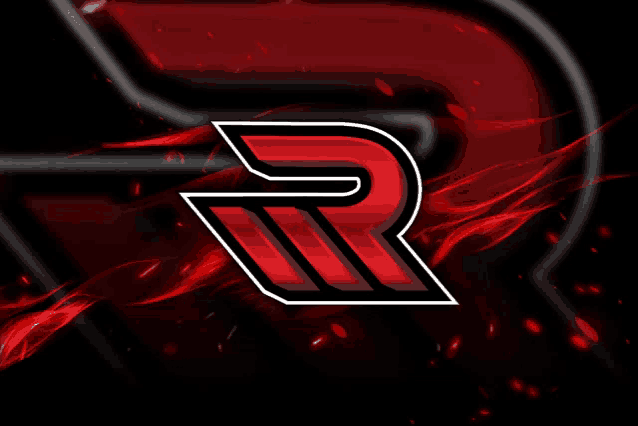 a red and black logo with the letter r on a black background