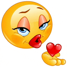 a female smiley face is blowing a kiss and holding a heart