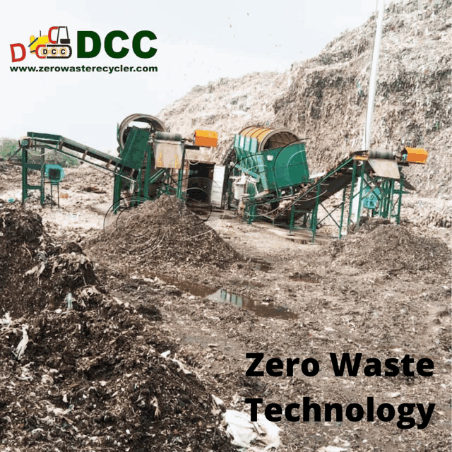 an ad for dcc zero waste technology shows a pile of dirt and machinery