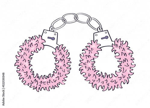 a pair of pink fluffy handcuffs on a white background