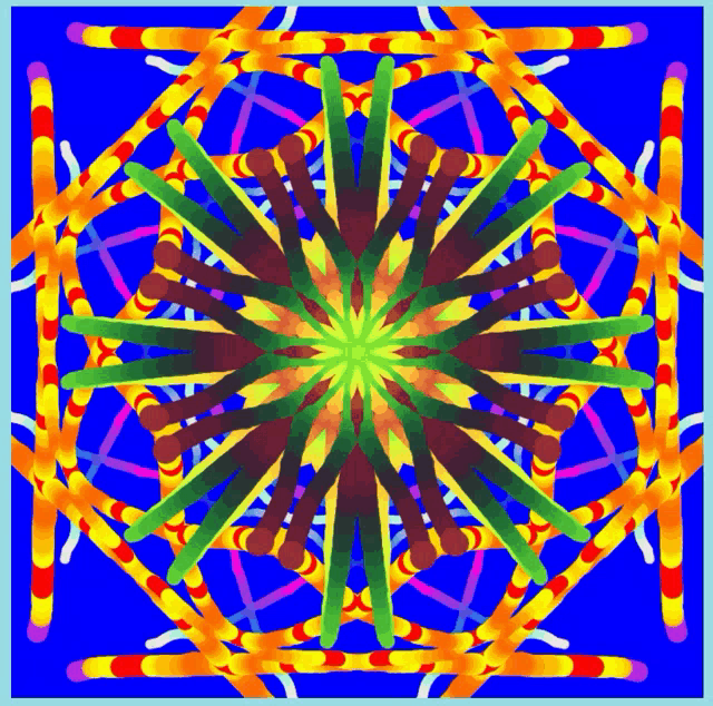 a colorful kaleidoscope design with a blue background