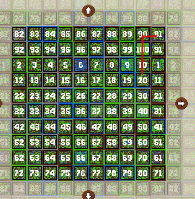 a grid of squares with the numbers 1 through 100