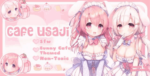 a poster for cafe usaji bunny cafe themed