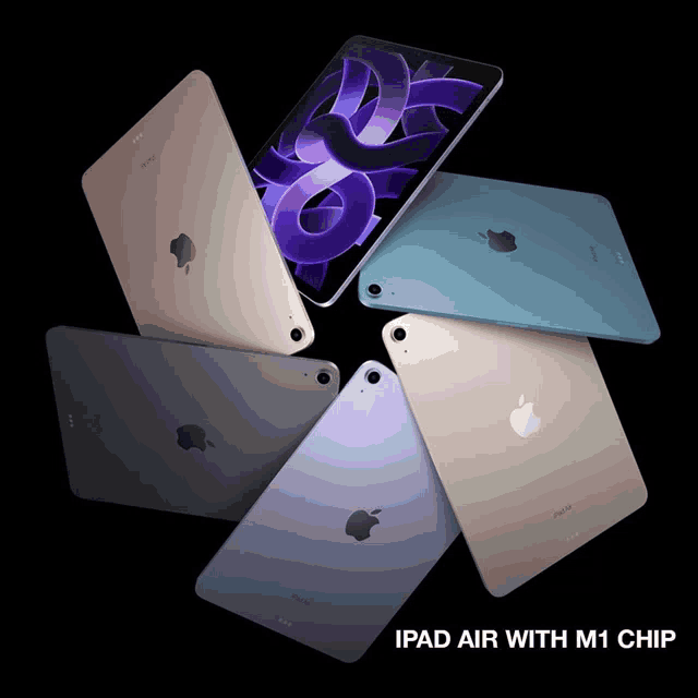 ipad air with m1 chip surrounded by other ipads in different colors