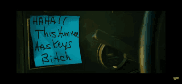 a sticky note on a door that says " haha "