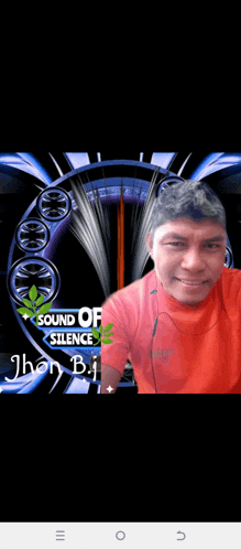 a man in an orange shirt is standing in front of a sound of silence logo