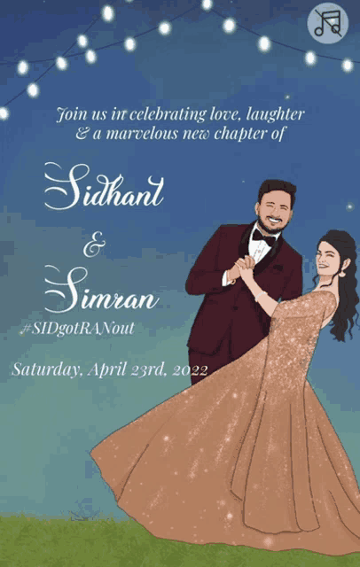 a wedding invitation for siddhant and simran on april 23rd