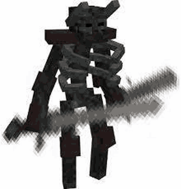 a skeleton in minecraft is holding a chainsaw and a sword .