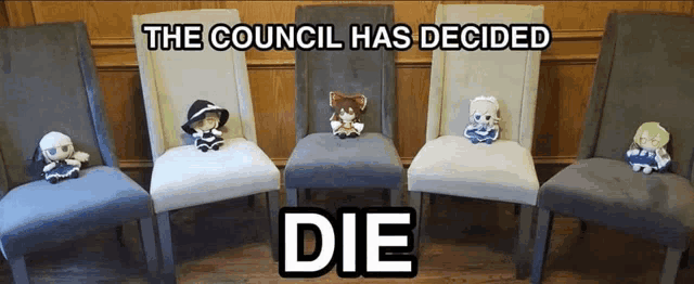 the council has decided to die with a bunch of stuffed animals on chairs