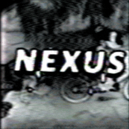 a black and white photo of a person in a wheelchair with the word nexus on it