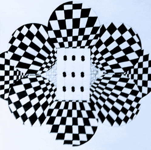 a black and white checkered pattern with a circle in the center