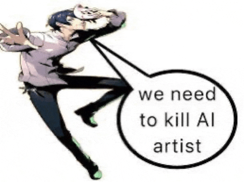 a picture of a man with a mask and a speech bubble that says we need to kill all artist