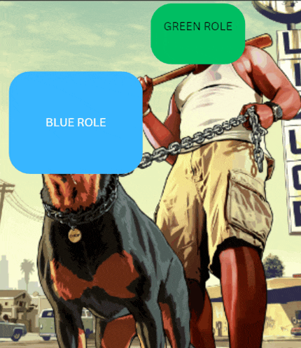 a cartoon of a man holding a baseball bat and a dog with a blue and green block that says blue role