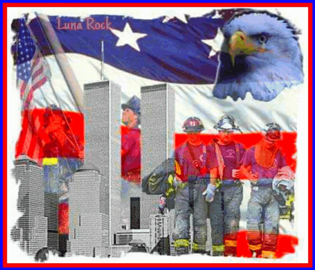 a collage of firefighters in front of a flag that says luna rock on it