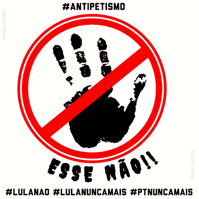 a poster with a hand print in a red circle that says esse não