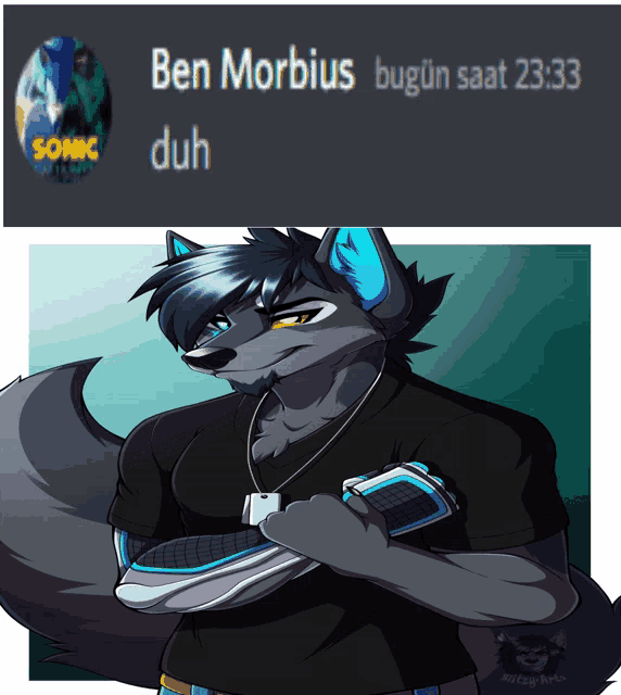 a drawing of a wolf with the words ben morbidus bugun saat 23:33 duh