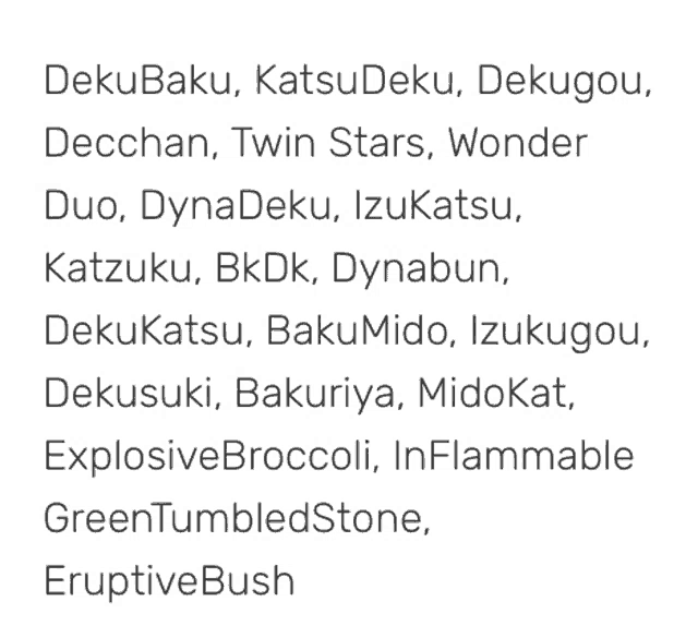 a list of deku baku , katsudeku , dekugou , decchan , twin stars , wonder