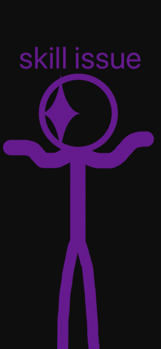 a purple stick figure with the words skill issue written on it