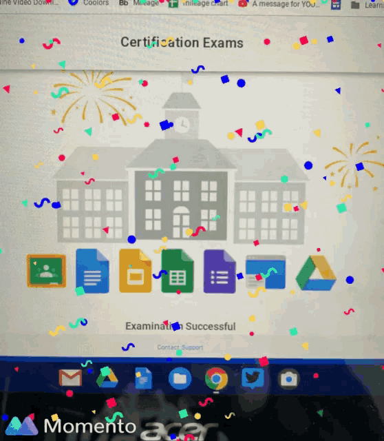 a screen that says certification exams with confetti coming out of it