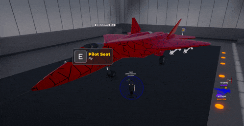 a red fighter jet with a pilot seat displayed on the screen