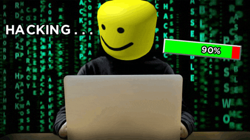 a person is using a laptop with a smiley face on their head and the words hacking on the bottom