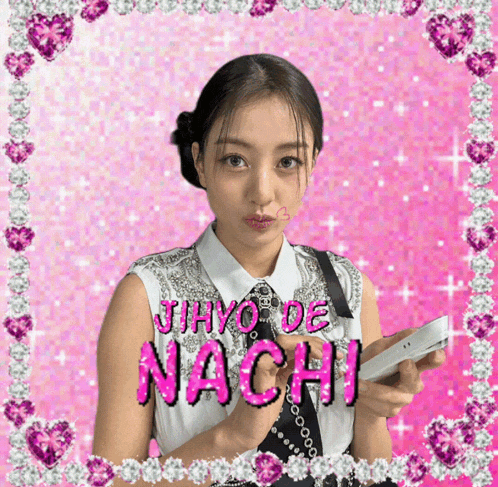 a picture of a girl with the name jihyo de nachi written on it