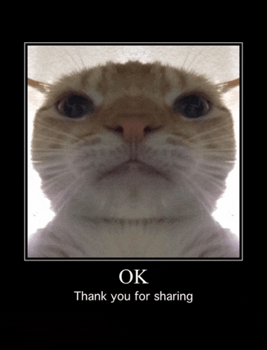 a picture of a cat with the words ok thank you for sharing