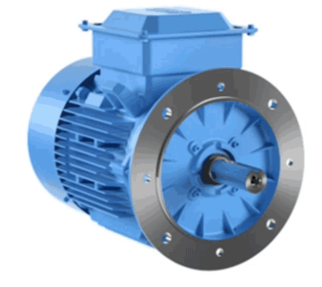 a blue motor with a metal ring around the shaft