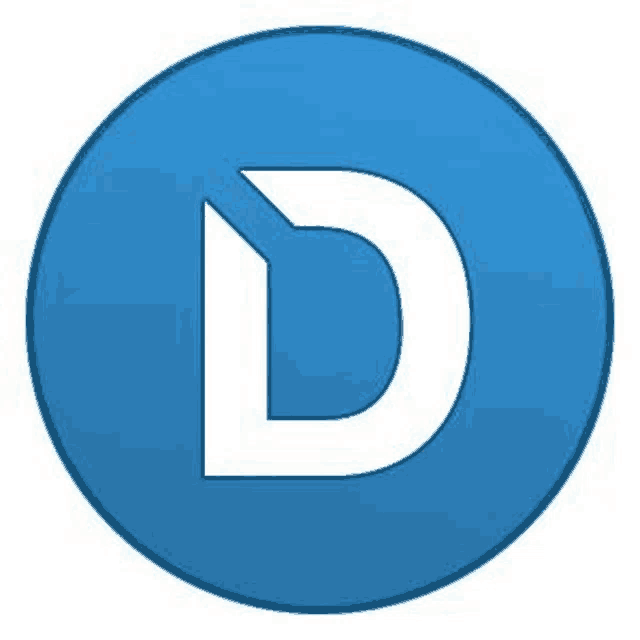 a blue circle with a white letter d in the middle .