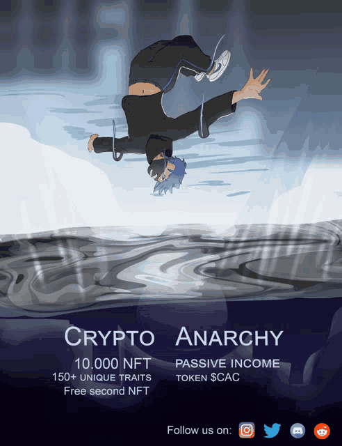 a poster for crypto anarchy shows a person doing a handstand in the water