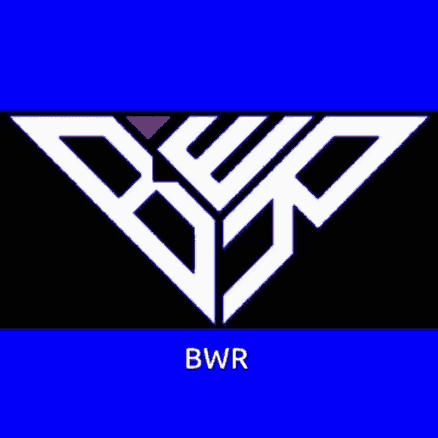 a logo for bwr is shown on a blue and black background