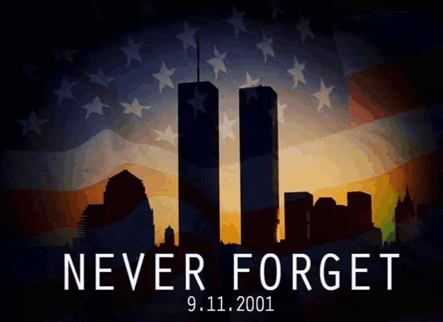 a picture of the twin towers with the words never forget