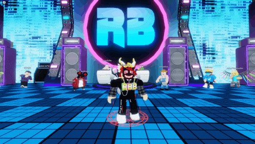 a person in a video game is wearing a rbb shirt