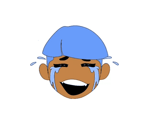 a cartoon character with blue hair is crying with tears coming out of her eyes