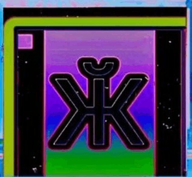 a rainbow colored logo with the letter k in the middle