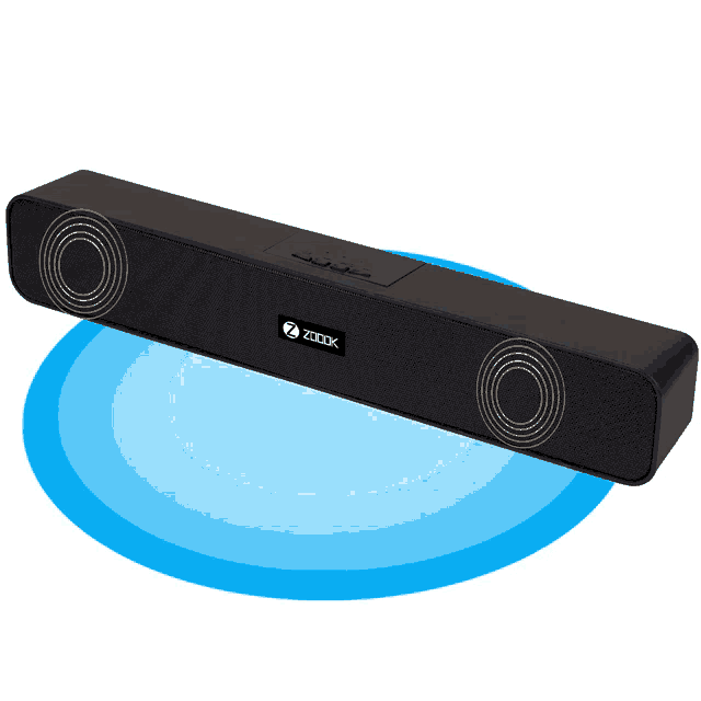 a black z zoox speaker is sitting on a blue surface