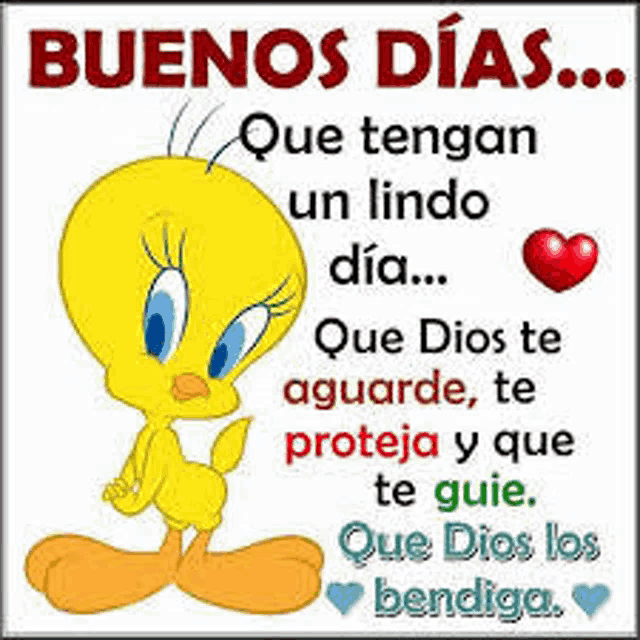 a picture of tweety with a quote in spanish that says buenos dias .