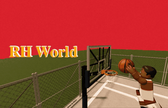 a basketball hoop with the words rh world on the bottom