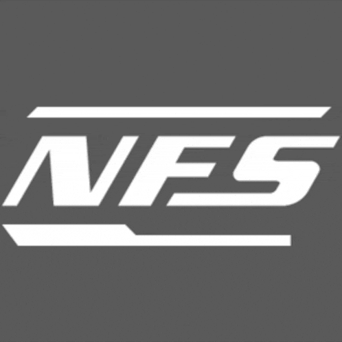 a black and white nfs logo on a gray background