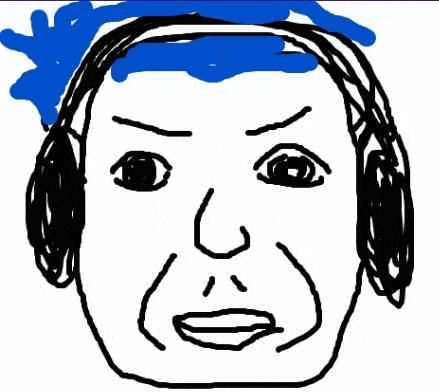 a drawing of a man wearing headphones with a blue headband .