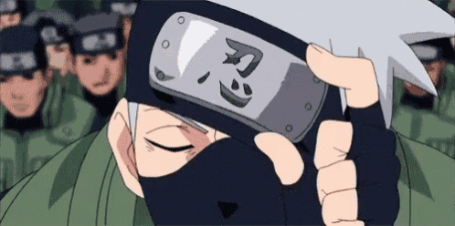 kakashi hatake from naruto is wearing a headband and covering his face .