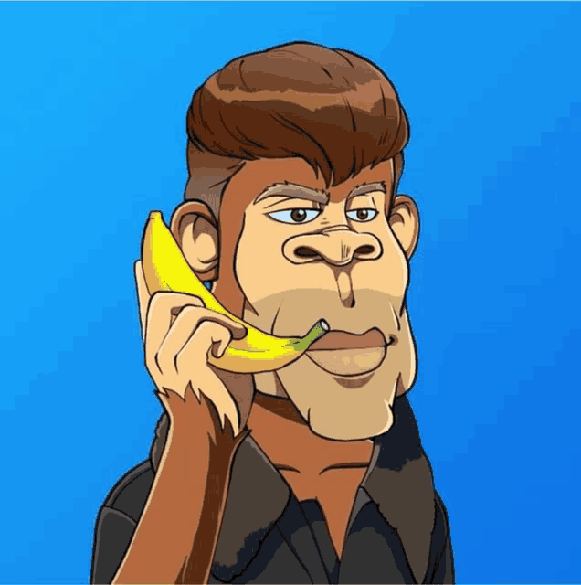 a cartoon of a monkey holding a banana in its mouth