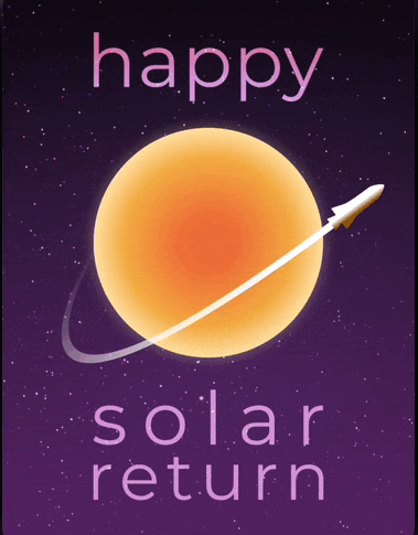 a poster that says happy solar return with a planet