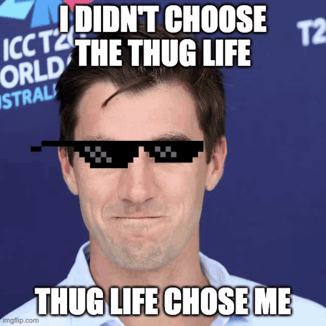 a man wearing sunglasses with a caption that says " i didn t choose the thug life thug life chose me "