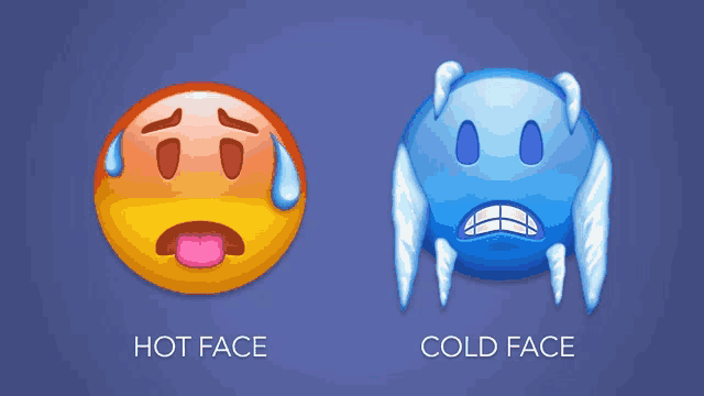 a hot face and a cold face with icicles on their faces