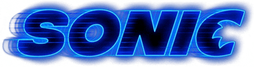 the word sonic is written in blue neon letters on a white background .